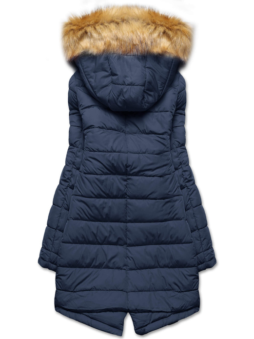 Karmel granat długa dwustronna ciepła kurtka parka z kapturem z odpinanym futerkiem