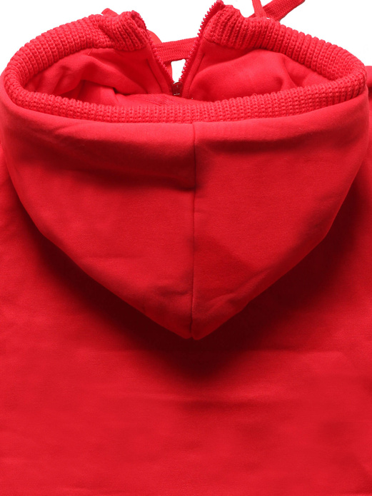 Czerwona długa rozpinana bluza damska płaszczyk z łączonych materiałów parka z kapturem