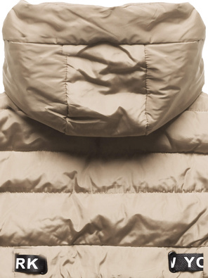 Jasnobeżowy pikowany bezrękawnik kamizelka z kapturem stójka