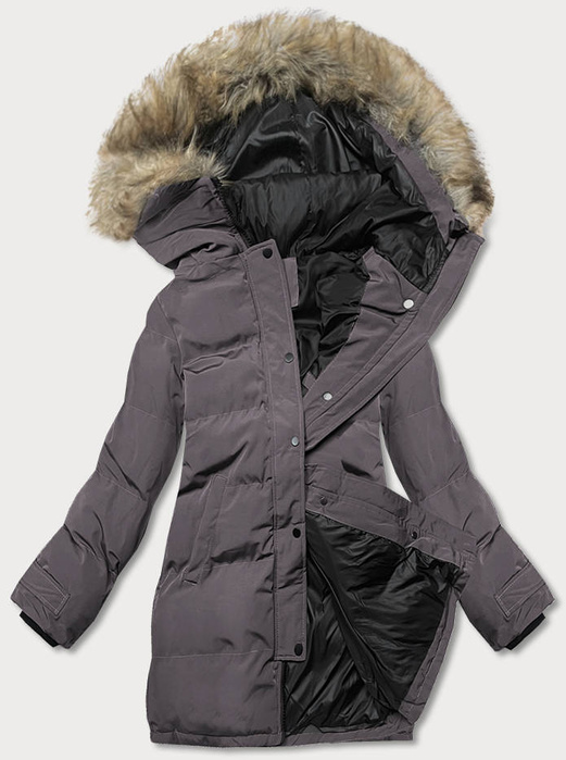 Ciemnoszara zimowa kurtka z kapturem