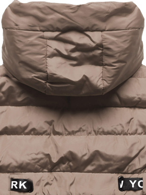 Ciemnobeżowy pikowany bezrękawnik kamizelka z kapturem stójka