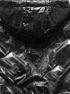 Czarna błyszcząca śliczna elegancka kurtka z kapturem