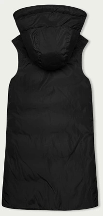 Czerwono czarny długi dwustronny damski bezrękawnik kamizelka z kapturem