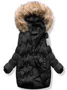 Czarna śliczna trapezowa pikowana zimowa damska kurtka z kapturem