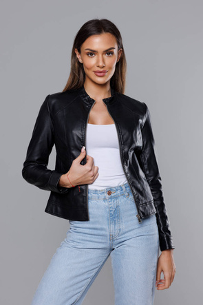 Czarna gładka kurtka ekoskóra ramoneska