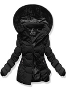 Czarna damska taliowana zimowa damska kurtka z kapturem