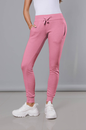 Jasnoróżowe damskie dresowe spodnie casualowe z kieszeniami i ściągaczem