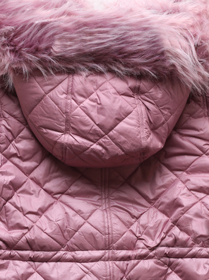 Różowa dwustronna zimowa kurtka damska pikowana w karo