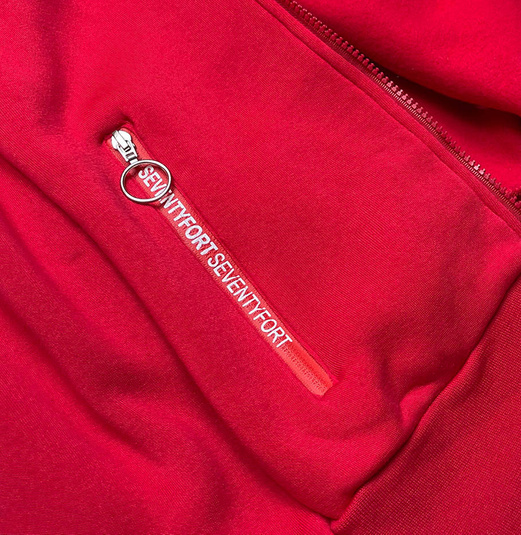 Czerwony dres komplet sportowy wstawki