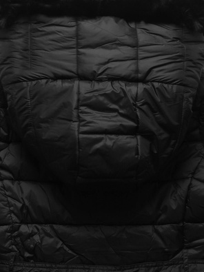 Czarny zimowy pikowany ciepły płaszcz