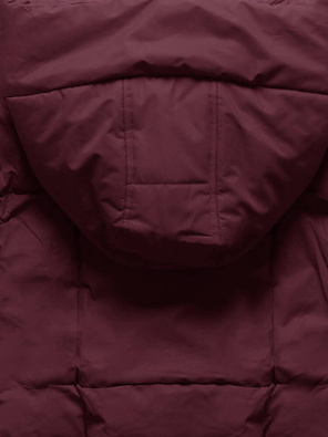 Bordowy zimowy długi płaszcz kurtka zimowa z dużym kapturem netmoda 