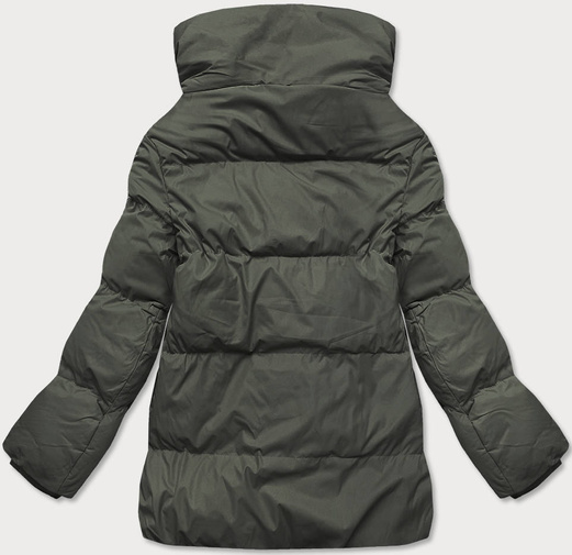 Ciemnozielona zimowa pikowana kurteczka z kołnierzem