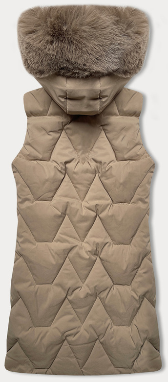 Beżowy bezrękawnik kamizelka damska z kapturem