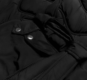 Czarna fenomenalna damska kurtka pikowana płaszcz z kapturem