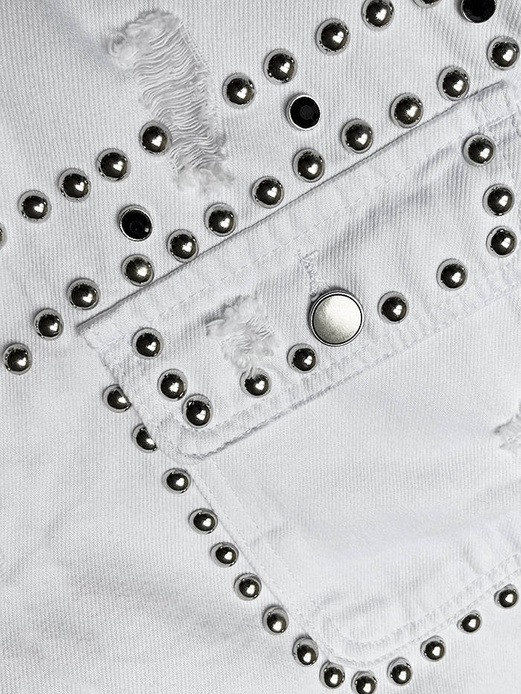 Biała jeansowa kurtka narzutka z dżetami