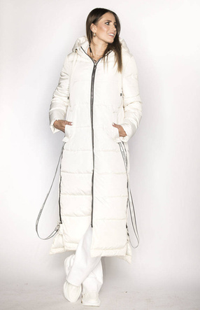Ecru długa zimowa kurtka puchowa płaszczyk