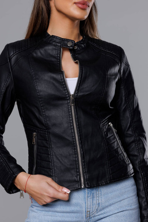 Czarna ramoneska kurtka ekoskóra ze stójką zapinana na suwak