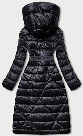 Oberżynowy cudowny długi płaszcz kurtka pikowana z kapturem