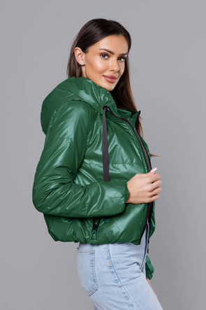 Zielona błyszcząca kurtka przejściowa na suwak