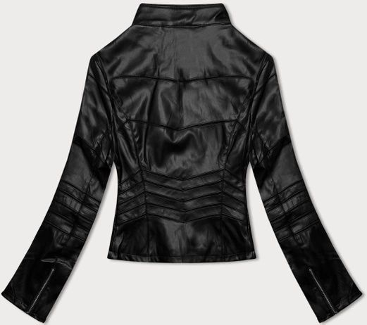 Czarna kurtka z eko skóry z ażurowymi wstawkami