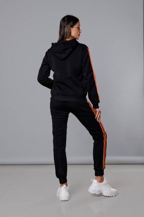 Czarno pomarańczowy dres komplet z kapturem z lampasami 