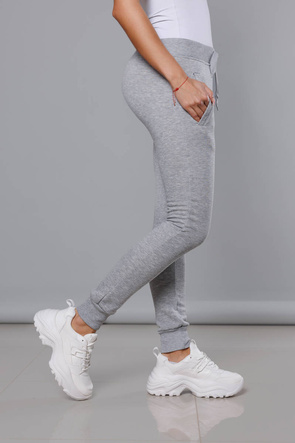 Szare damskie dresowe spodnie casualowe z kieszeniami i ściągaczem