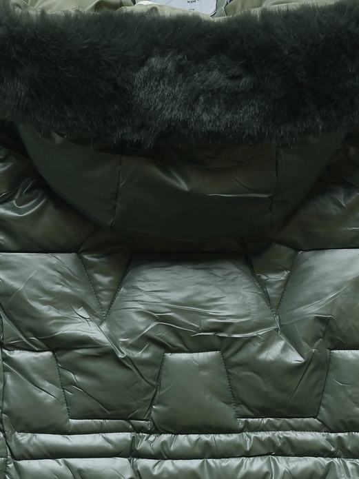 Khaki zimowa śliczna kurtka z paskiem w tali