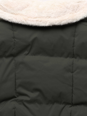 Khaki pikowana zimowa kurtka płaszcz z kołnierzem na kożuchu