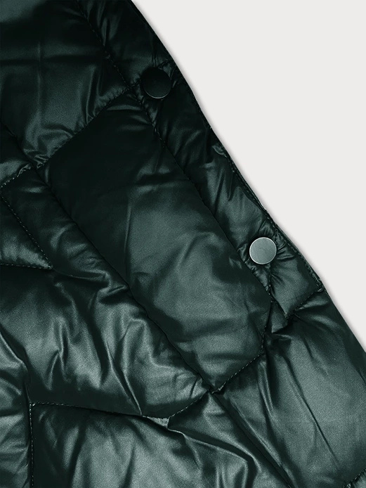 Zielona długa pikowana kurtka płaszczyk damski z kapturem