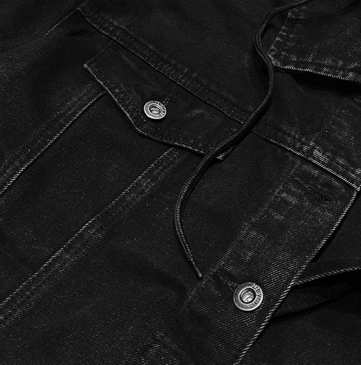 Kurtka jeansowa z dresowym kapturem czarna (pop5920-k)