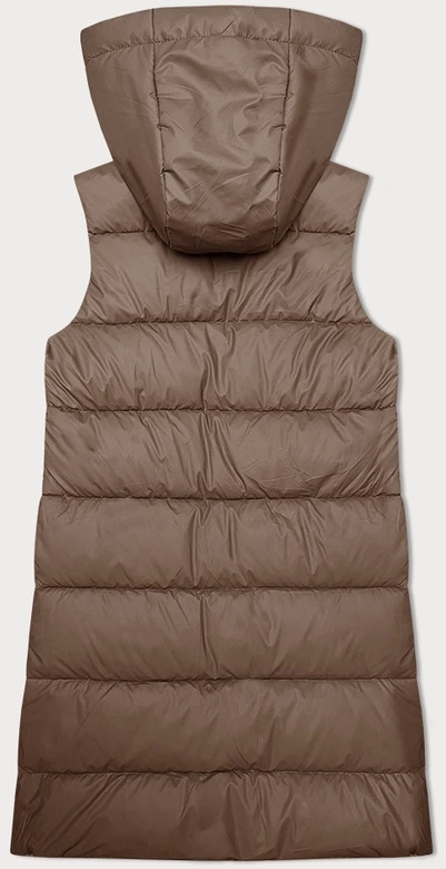 Ciemnobeżowy genialny pikowany damski bezrękawnik kamizelka z kapturem PLUS SIZE