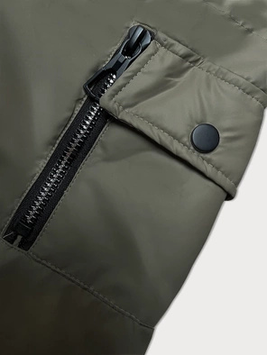 Zielona śliczna krótka modna pikowana kurtka damska z kapturem