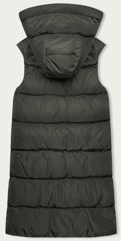 Zielono beżowy długi dwustronny damski bezrękawnik kamizelka z kapturem