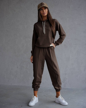 Beżowy czaderski damski dres komplet bluza stójka spodnie