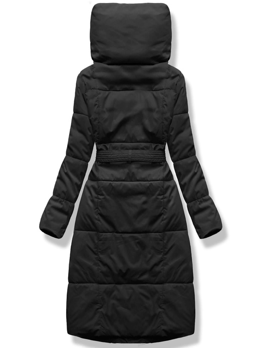 Czarny zimowy długi płaszczyk z genialnym kołnierzem