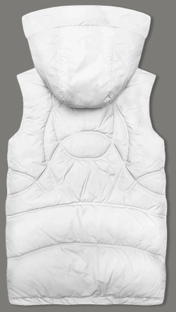 Biały stylowy pikowany damski bezrękawnik kołnierz kaptur