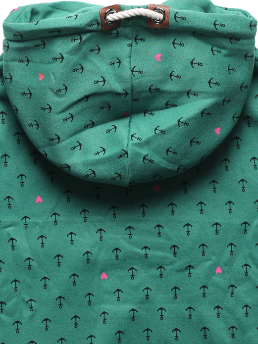 Zielona bluza damska z genialnym kołnierzem cała w kotwiczki