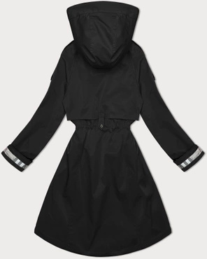 Czarny unikalny przejściowy płaszczyk damski parka z kapturem z motywem w kratę