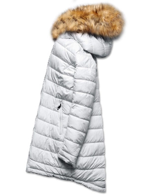 Zielono szara długa dwustronna ciepła kurtka parka z kapturem z odpinanym futerkiem