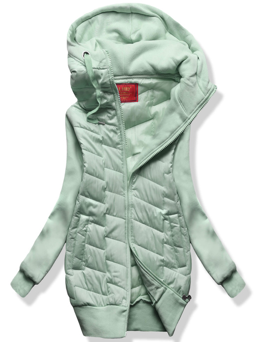 Pistacjowa czadowa bluza kurtka z łączonych materiałów z kapturem