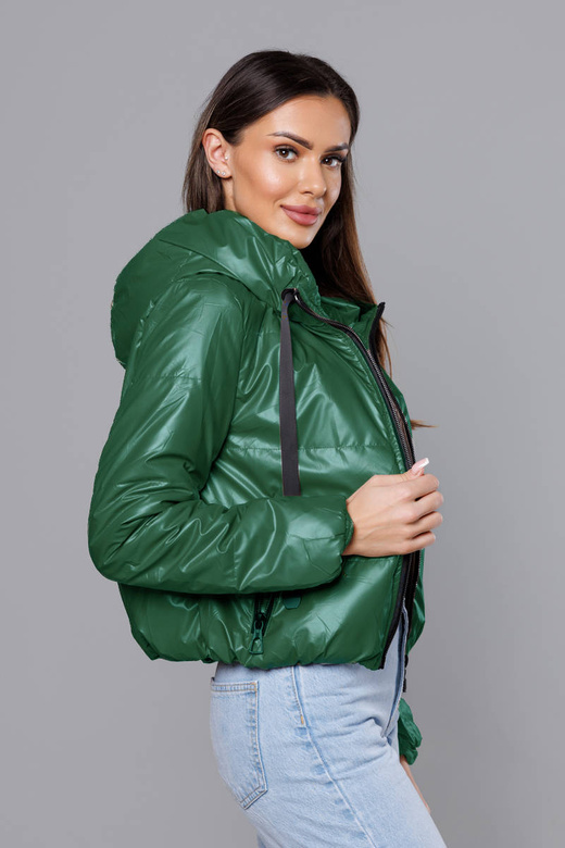 Zielona błyszcząca kurtka przejściowa na suwak