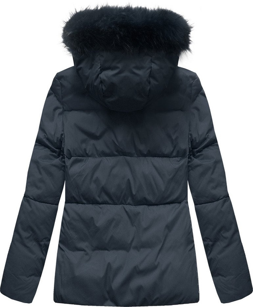 Granatowa zimowa ciepła damska kurtka z kapturem