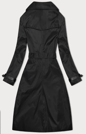 Czarny damski elegancki płaszcz trencz z modnym kołnierzem