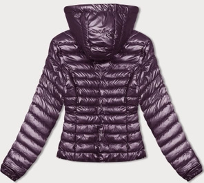 Fioletowa błyszcząca pikowana kurtka damska z kapturem