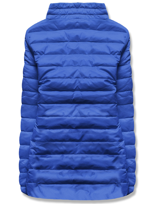 Niebieska lekko błyszcząca kurtka pikowana ze stójką