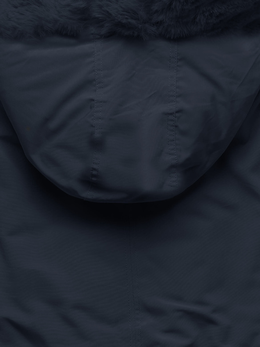 Granatowa zimowa kurtka parka futerko