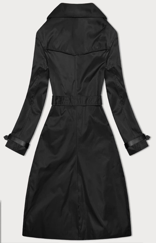 Czarny damski elegancki płaszcz trencz z modnym kołnierzem