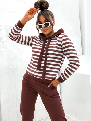 Czekoladowy kapitalny dres damski w pasy