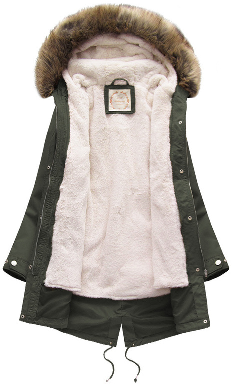 Ciemnozielona zimowa ciepła kurtka parka na futrze PLUSZIZE