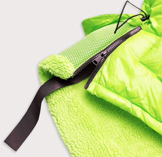 Neonowo zielona krótka sportowa zimowa kurtka damska z kapturem